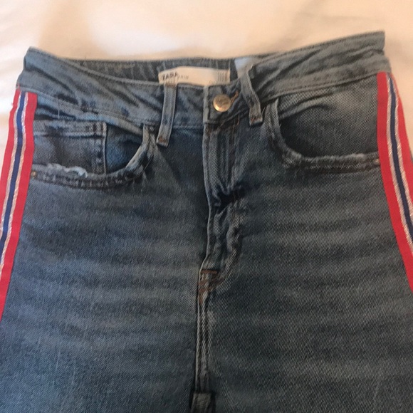 NWOT Zara High Waist Jeans with red,blue and metallic - Picture 3 of 9